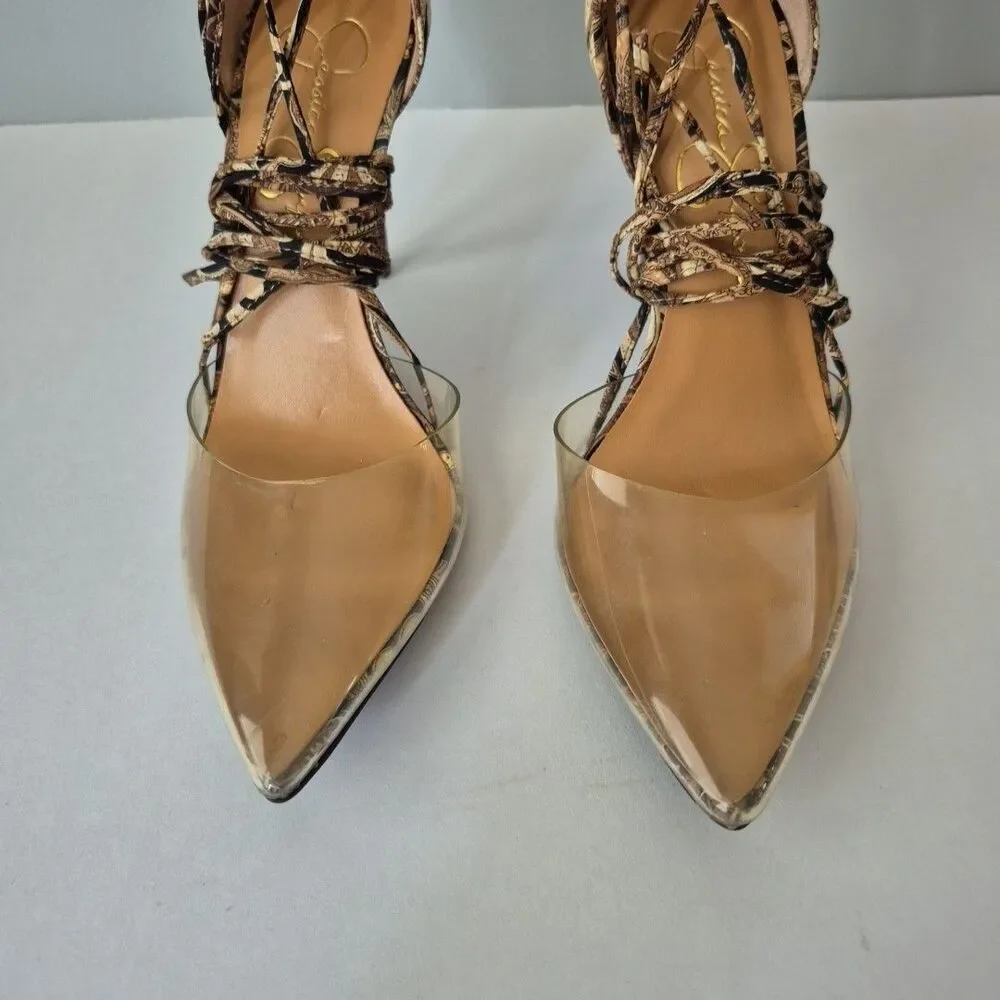 Jessica Simpson Brown Black Paisley Hemmie Wrap Around Calf High Heels Womens 6M